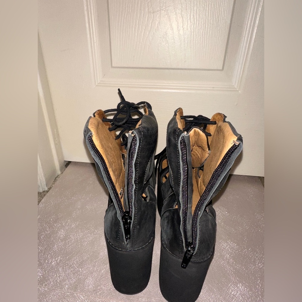 Jeffrey Campbell Stein Black Suede Leather Platform Lace-Up Shoes 8 rave - Picture 11 of 12
